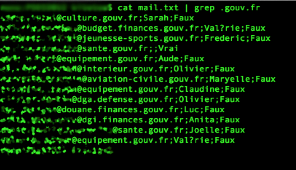 Liste des clients avec un email @.gouv.fr - Copie d'écran