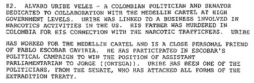 Rapports de renseignement de la DIA américaine en Colombie et datant de 1991 - Publié en 2004 par la "National Security Archive"