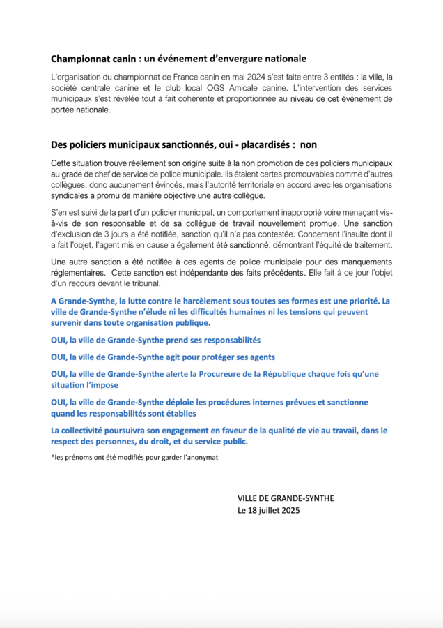 Troisième page du droit de réponse de la maire de Grande-Synthe