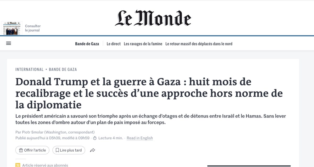 Article du Monde, octobre 2025 - Copie d'écran