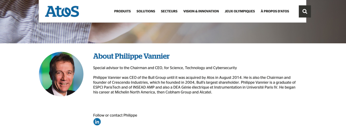 Philippe Vannier sur le site d'Atos - Copie d'écran