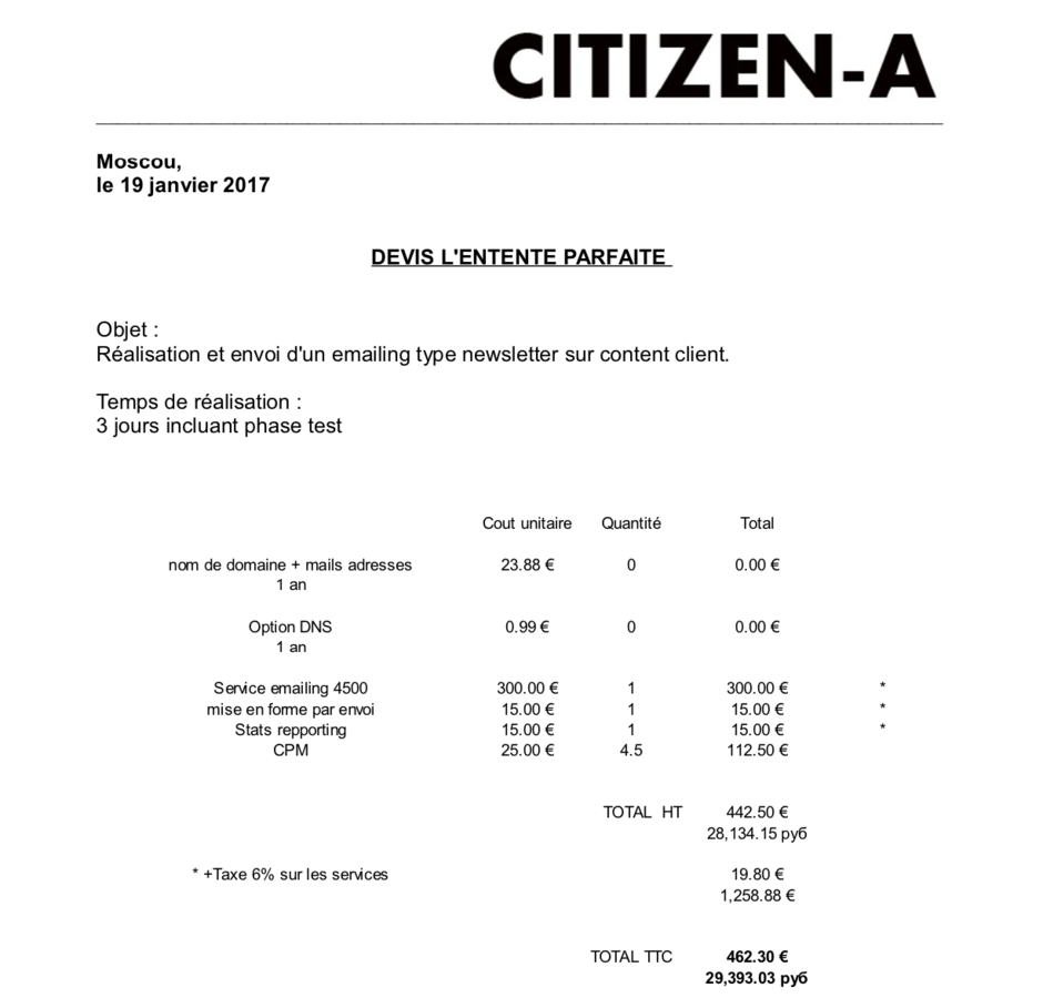 Facture de Citizen A - © Reflets - Citation Reflets.info requise