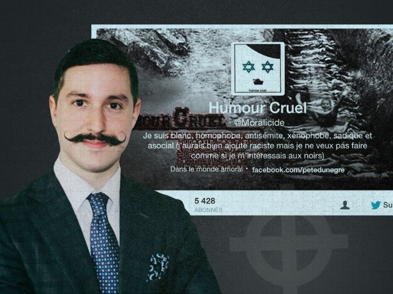 Pierre-Hugues Barré, en 2023, et une copie du compte Twitter qu’il administrait dix ans plus tôt. - Montage : Disclose