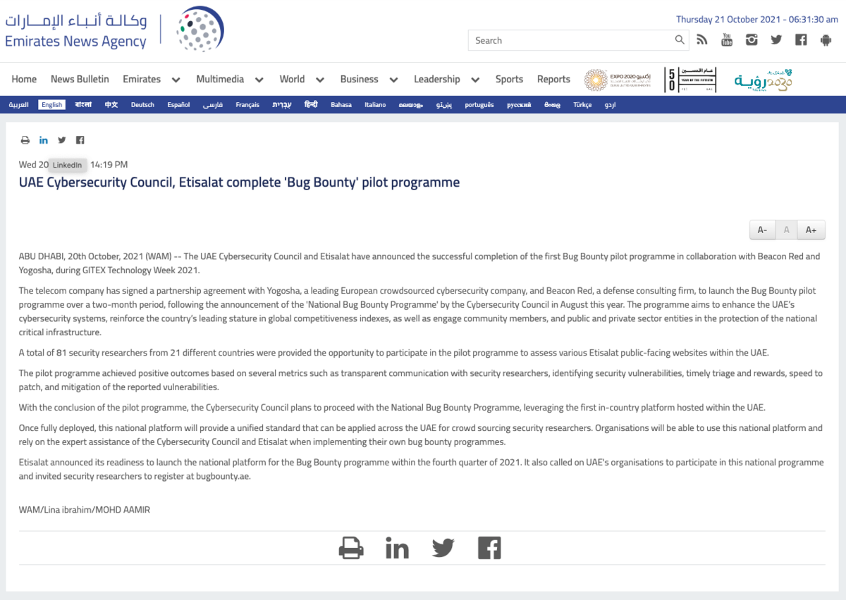 Article de Emirates News Agency