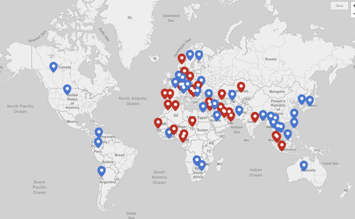 Carte de la présence d'Alsetex dans le monde. Pour accéder à la carte interactive, cliquer sur l'image.