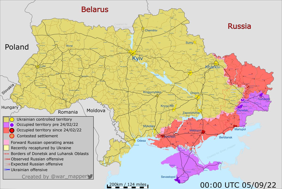Carte de la situation en Ukraine au 5 septembre - Ukraine war map - Twitter @War_Mapper