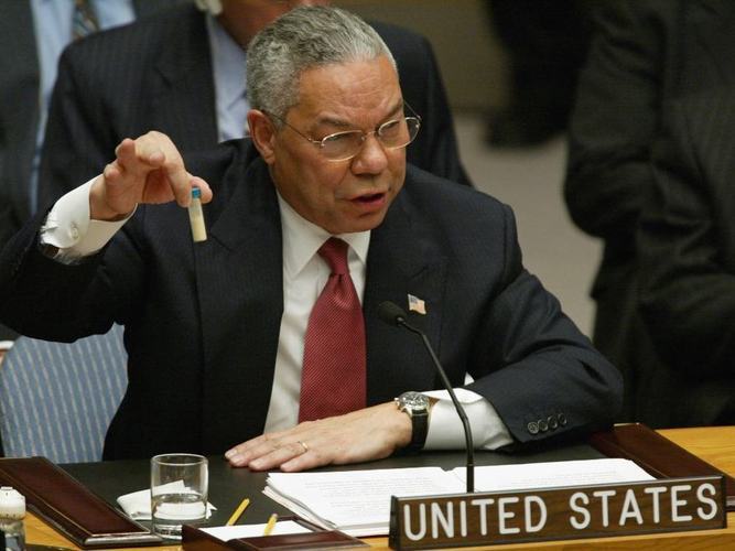 US Secretary of State Colin Powell holds