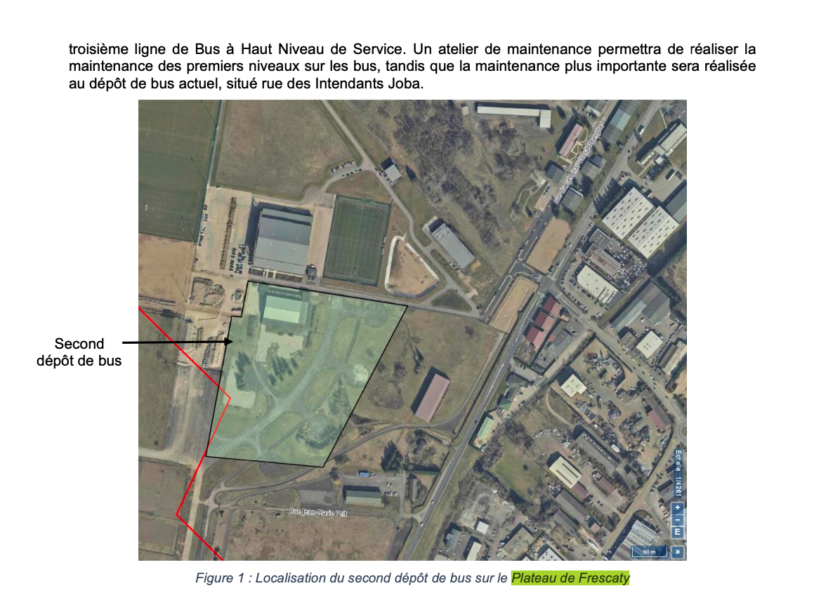 Description de l'emplacement du dépôt de bus dans le cahier des charges de l'appel d'offres - Copie d'écran
