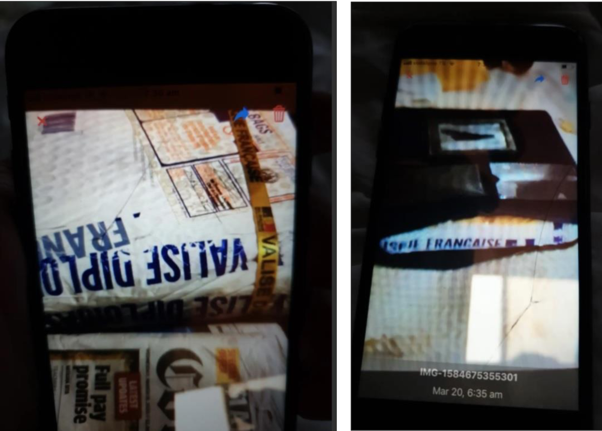 La valise diplomatique française à Bogota photographiée par un trafiquant de cocaïne - Document du FBI
