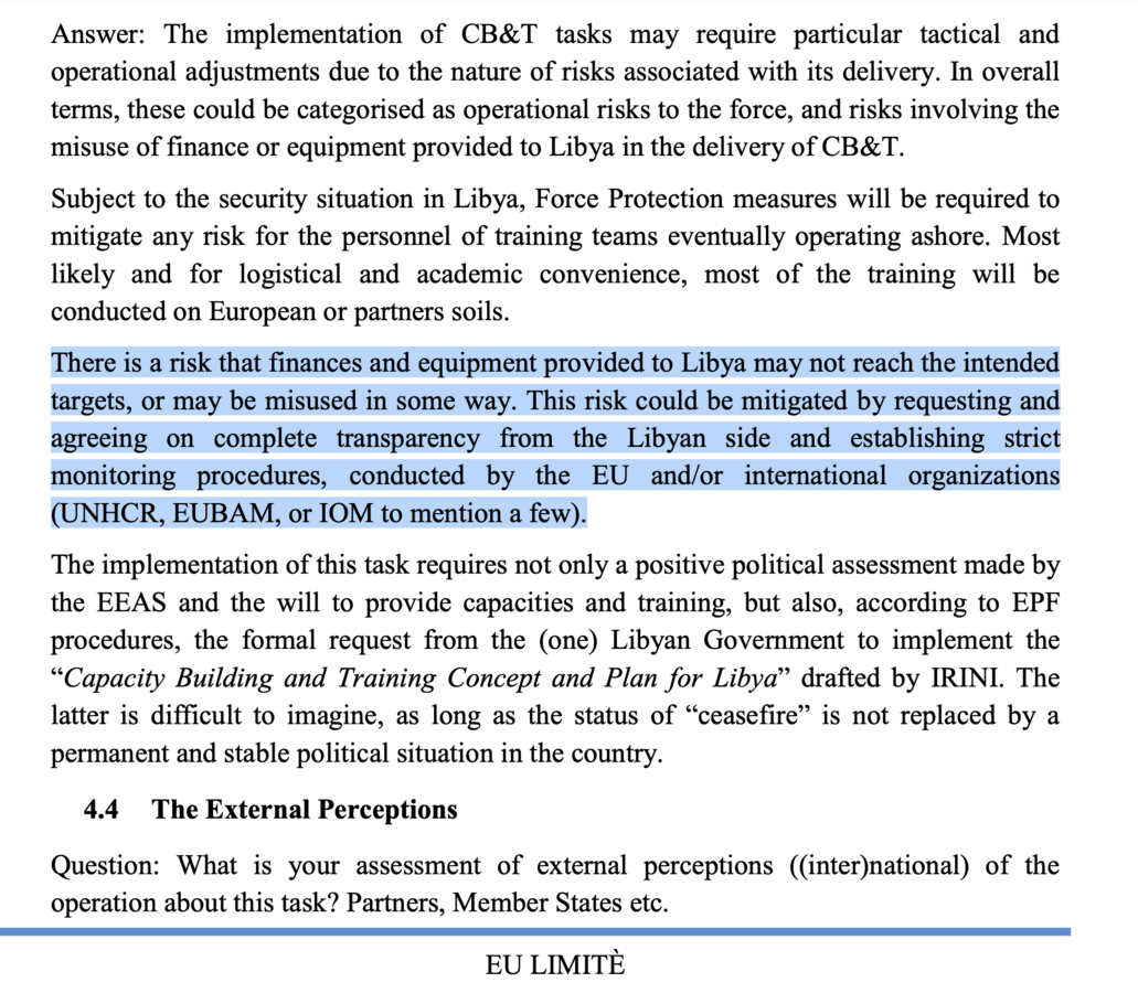 Extrait d'un document rédigé par l'EUNAVFORMED IRINI évaluant ses actions - © Reflets