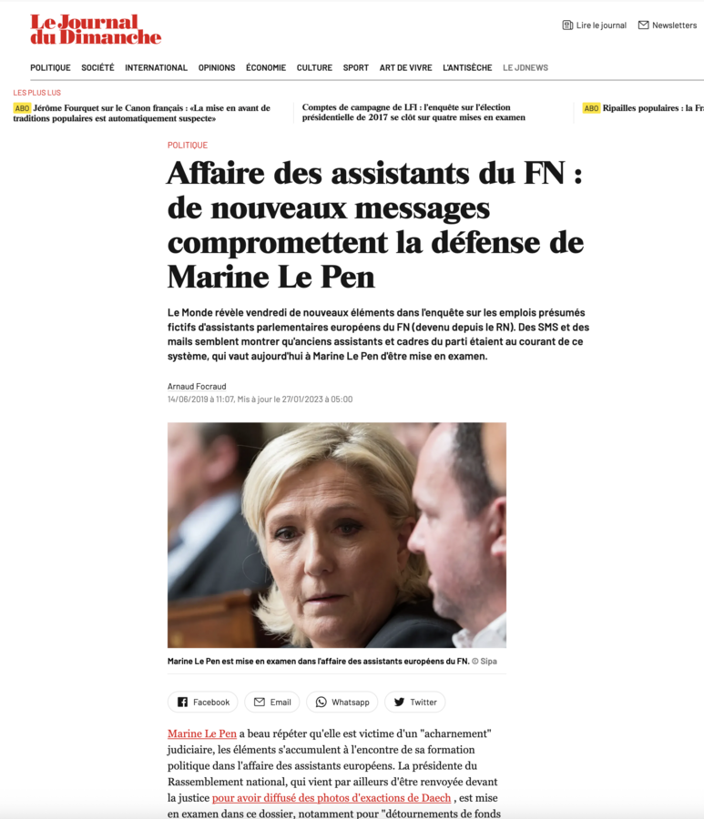 Le JDD dévoile des messages compromettant la défense de Marine Le Pen. On n'était pas habitués...