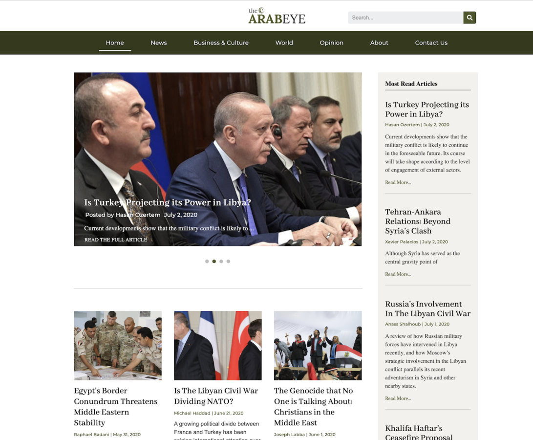 Page d'accueil de Arab Eye - Copie d'écran