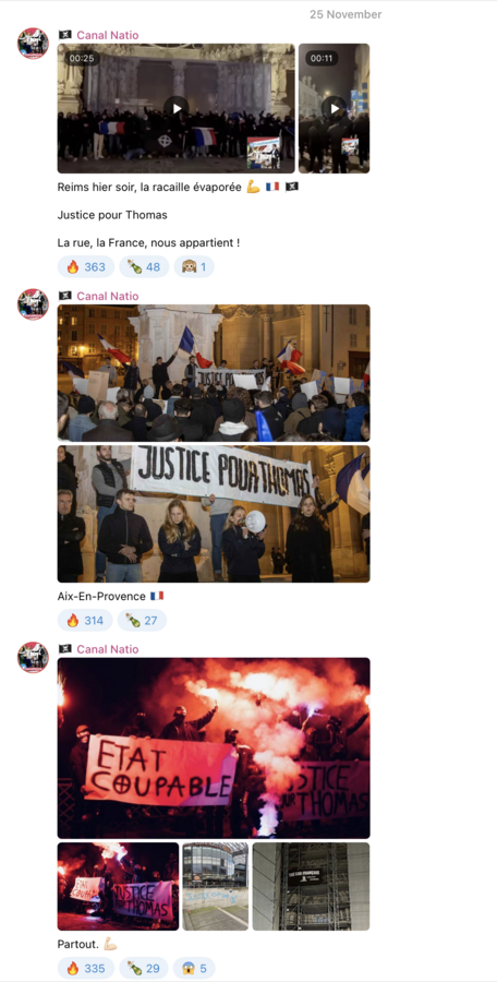 Plusieurs "manifestations" sont organisées dans différentes villes - Copie d'écran du groupe Telegram Canal Natio
