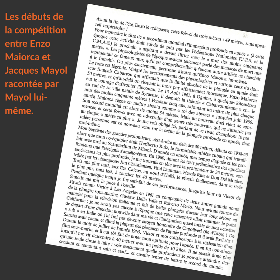 Ainsi commence une époque légendaire de l'apnée - Copie d'une page de Homo Dephinus (Glénat) de Jacques Mayol
