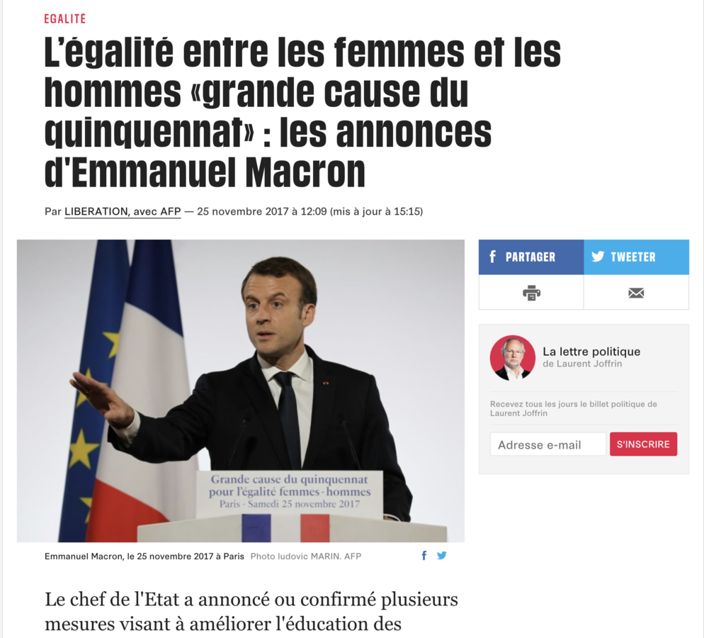 La grande cause du quinquennat a pris un coup dans le nez - Copie d'écran du site de Libération