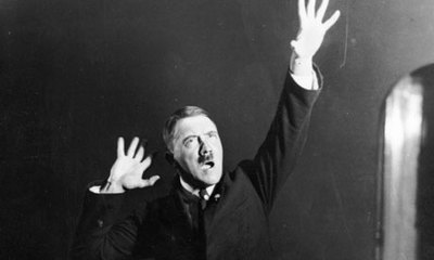 Hitler rehearsing his gestures for a speech