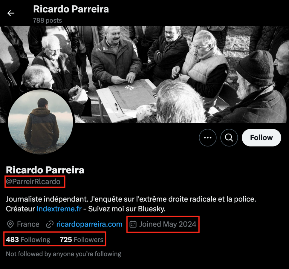 Copie d’écran du compte usurpé de Ricardo Parreira, tenue par \@Flako. - Copie d’écran