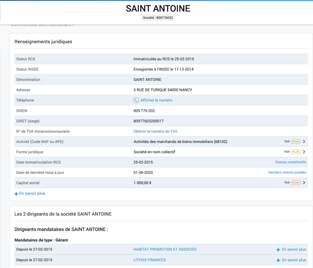 SNC Saint-Antoine - Societe.com