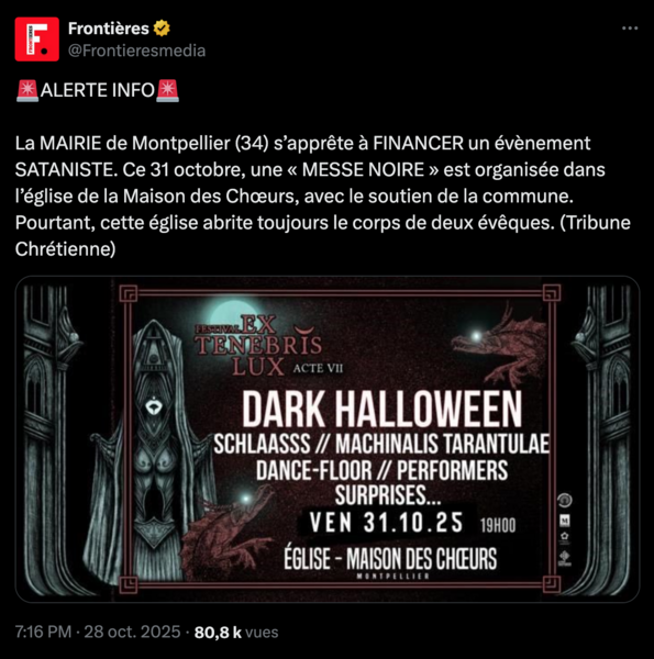 Capture d’écran du compte X du media fasciste Frontières.