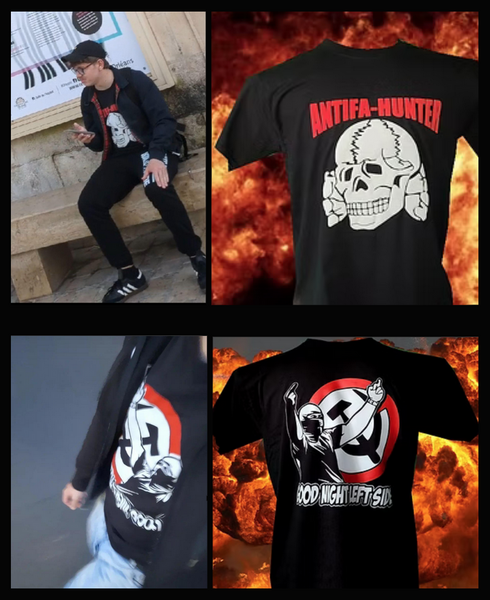 Thibau C. en ville portant des t-shirts achetés sur le site Black Sun & Co et un pantalon « white pride ». - ©Reflets