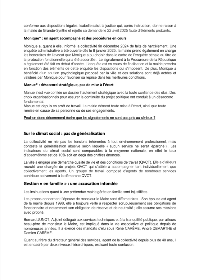 Deuxième page du droit de réponse de la maire de Grande-Synthe
