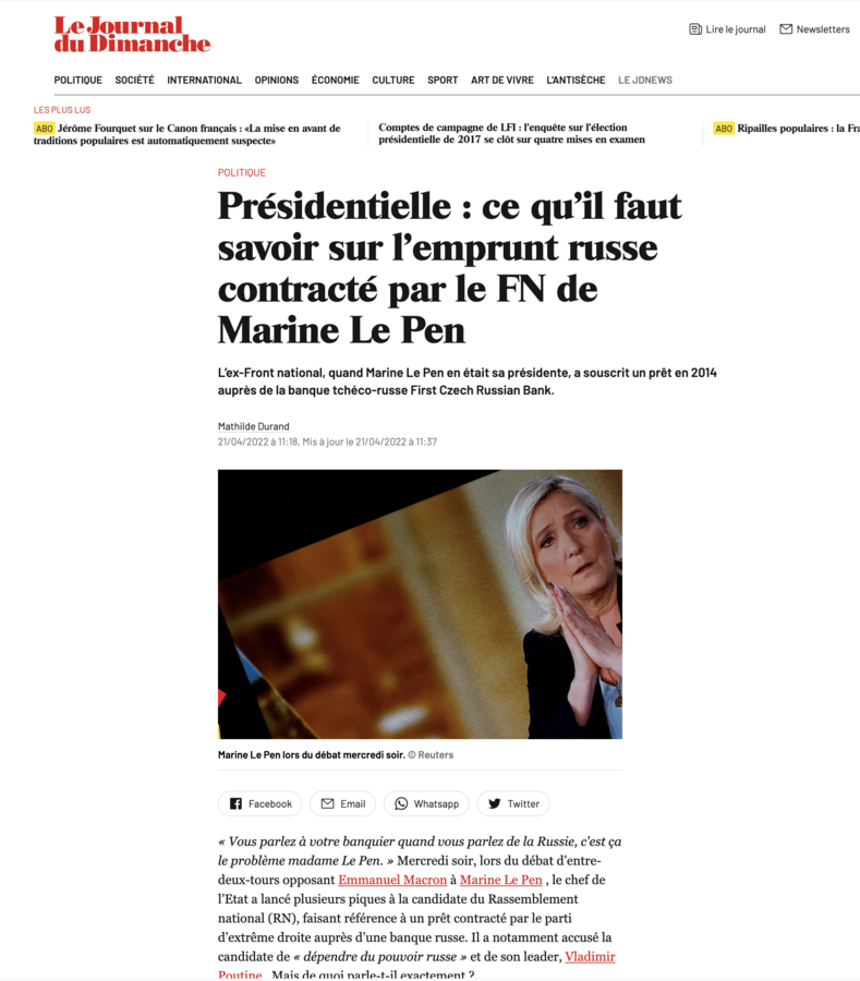 Les russes financent le RN ? Le JDD enquête !