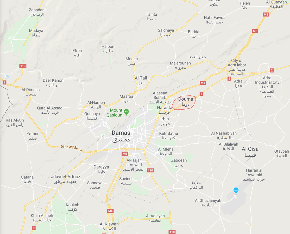Carte de la périphérie de Damas - Google Maps - CC