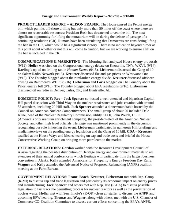 Rapport hebdomadaire interne de la Heritage Foundation (2008) - © Reflets