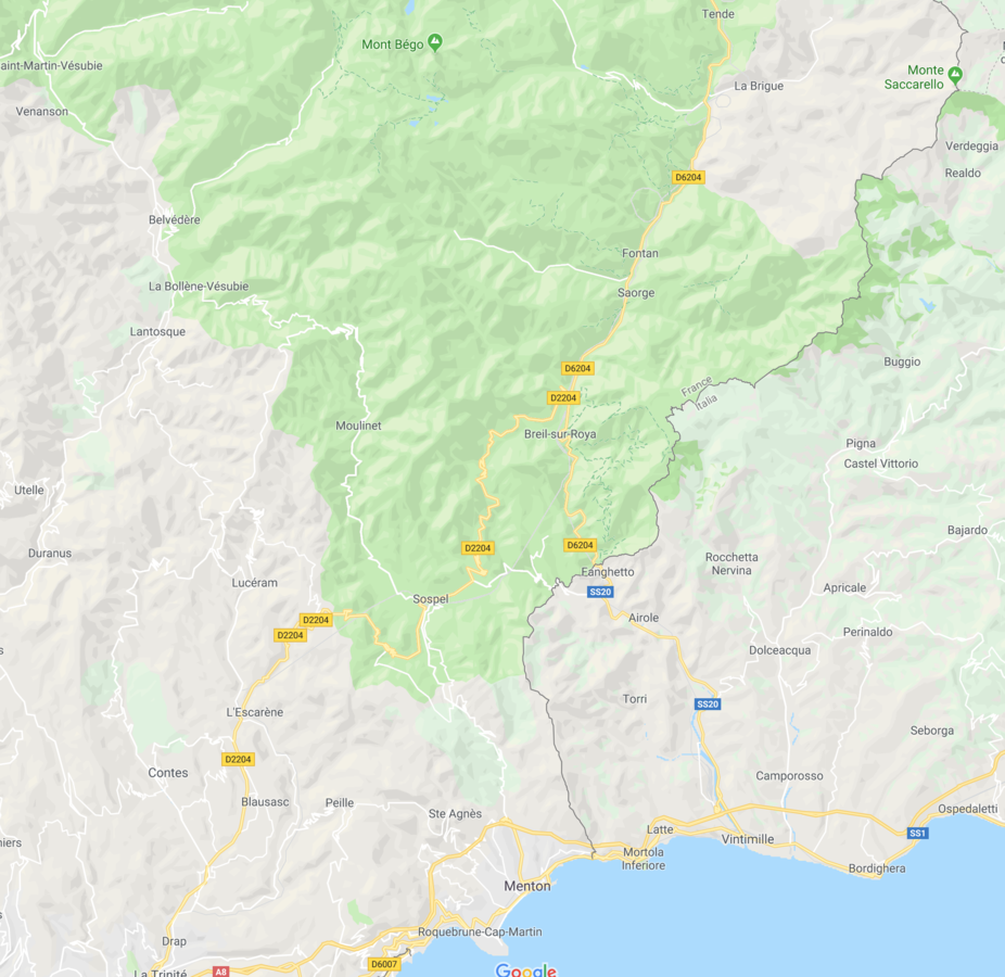 Vallée de la Roya - Détail - Copie d'écran Google Maps - CC