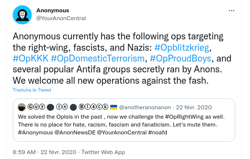 Les opérations anti-fasciste menées par Anonymous durant la résurgence de l'année 2020 - @YourAnonCentral