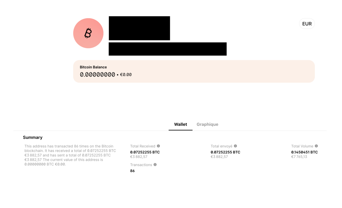 Capture d’écran d’un des portefeuilles Bitcoin de Martin Sellner