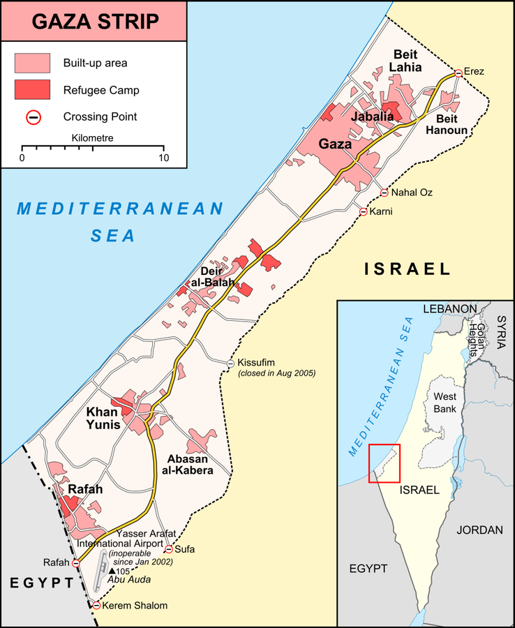 Carte de la bande de Gaza - Lencer - Wikipedia - CC BY-SA 3.0