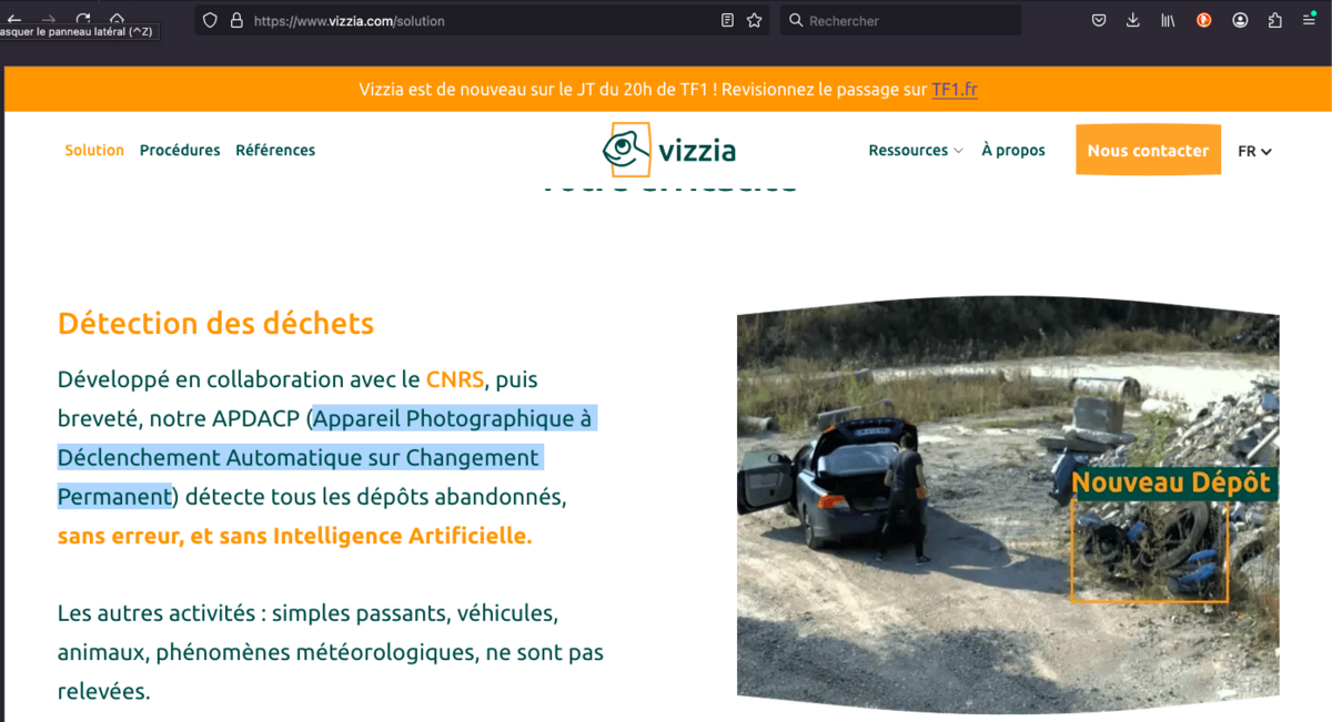 Copie d’écran du site vizzia.com (22 mai 2025)