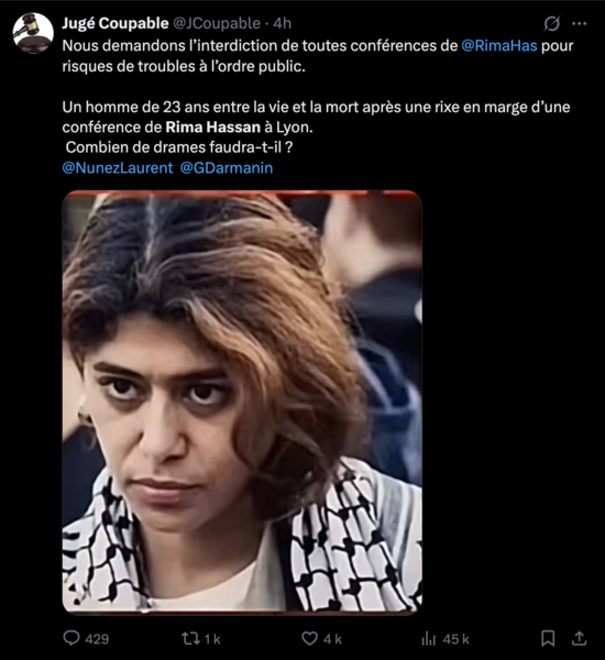 Capture d'écran sur X : Message posté par Laurent Obertone et le compte Jugé Coupable, dans l'après midi vendredi 13 février 2026.