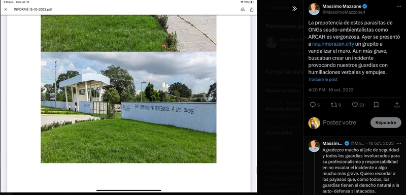 Compte X du boss de Ciudad Morazan (oct 2022) suite à une action de militants de l'ONG ARCAH - (capture écran) - (DR)
