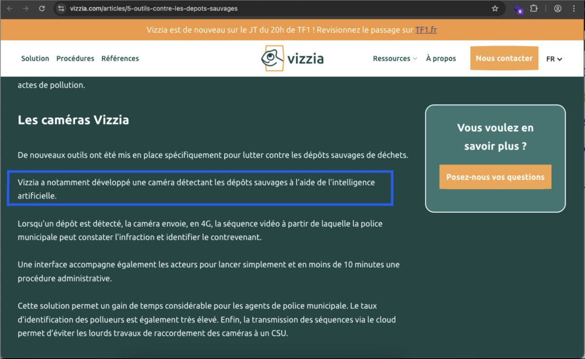 Copie d’écran du site vizzia.com faite le 24.04.25. La page a été retiré du site à la suite de nos questions auprès de Vizzia.