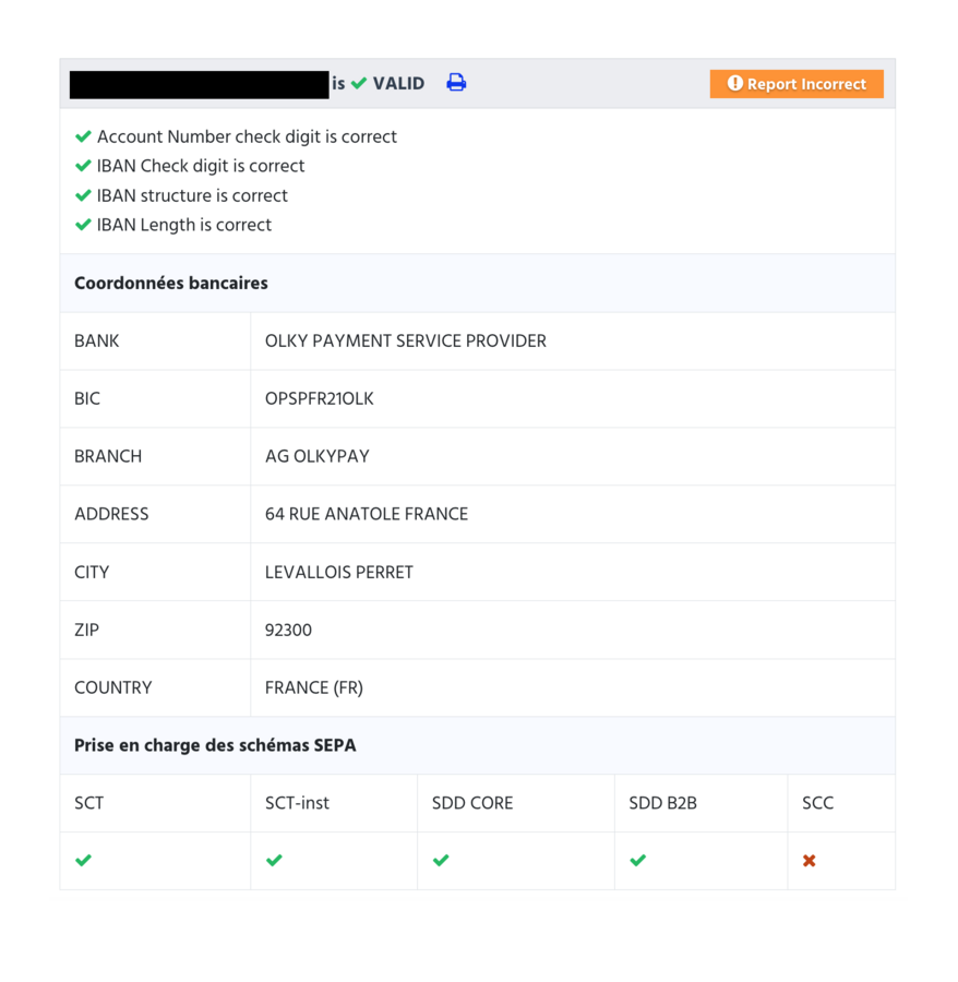 Authentification du IBAN fourni par Martin Sellner sur son site en 2024