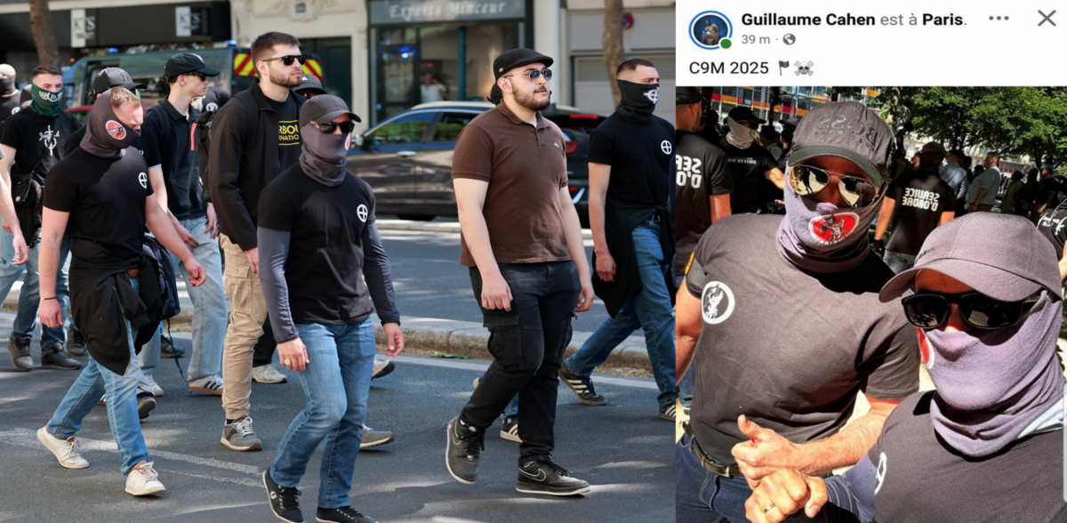 Gauche : Guillaume C. dans la marche du C9M à Paris le 10 mai 2025 - PIXA. Droite : Capture d’écran d'une publication de Guillaume C. sur Facebook.