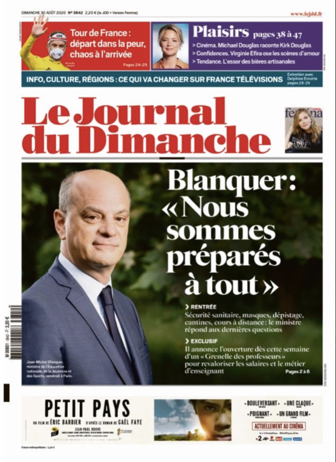 Interview de Jean-Michel Blanquer au JDD le 30 août 2020 - Copie d'écran