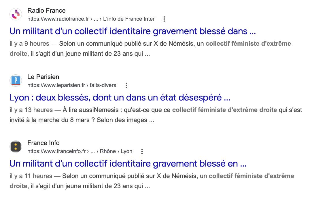 Capture d'ecran d'une recherche sur Google. Reflets