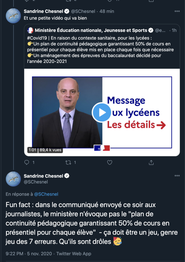 Tweet de Sandrine Chesnel - Copie d'écran