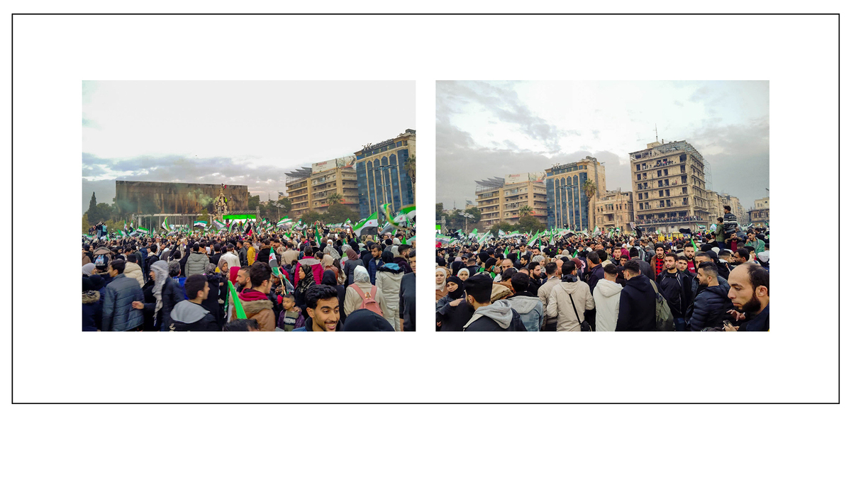 Place Saad Allah Al Jabery à Alep. Première manifestation nationale pour fêter la libération du pays. Cet évènement a eu lieu en simultané dans d'autres villes en Syrie. - © Reflets
