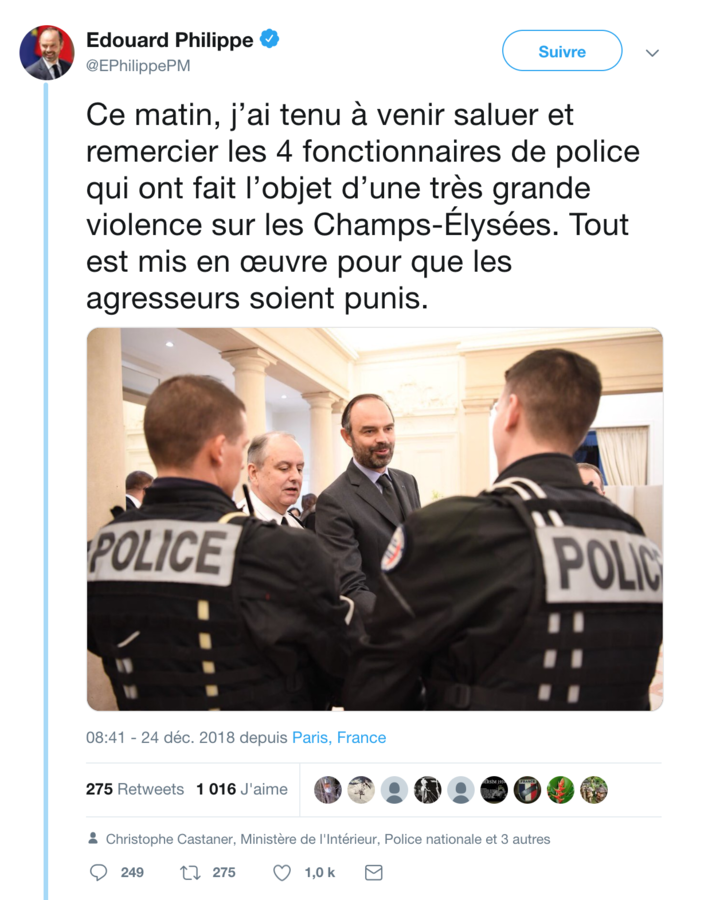 Copie d'écran d'un tweet d'Edouard Philippe - Copie d'écran
