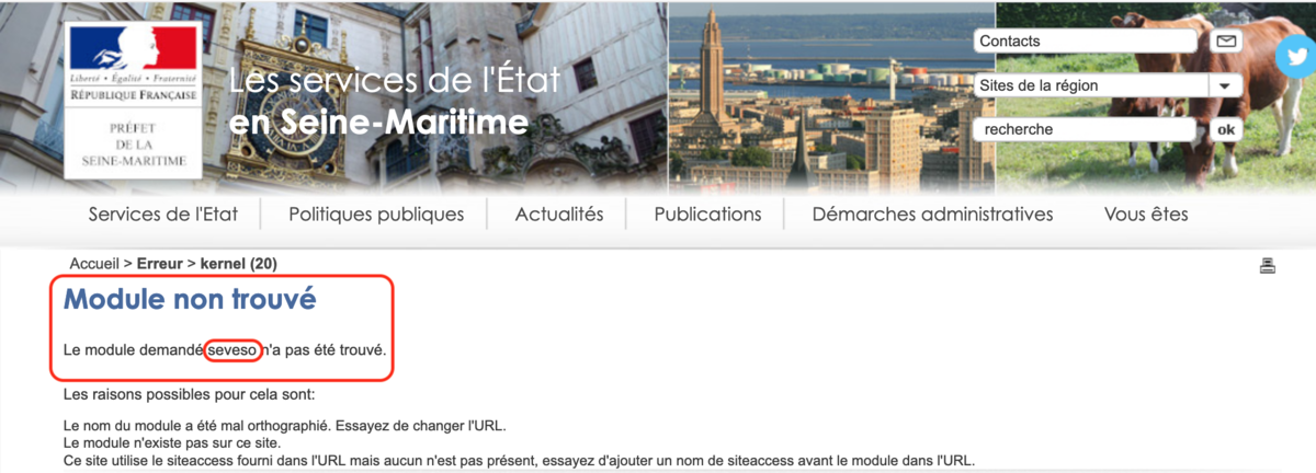 Site de la préfecture de Seine-Maritime ce matin - Copie d'écran