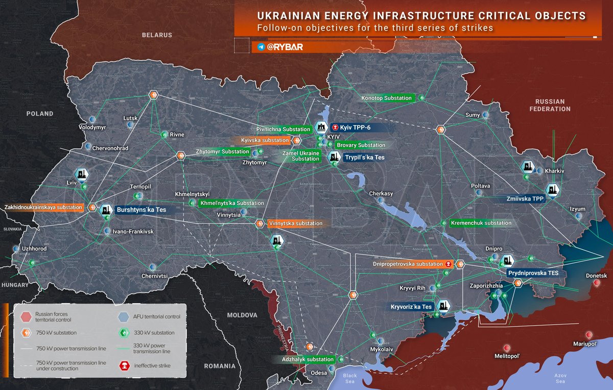 Les russes aurait détruit un tiers des infrastructures électriques ukrainiennes. - Twitter @Rybar