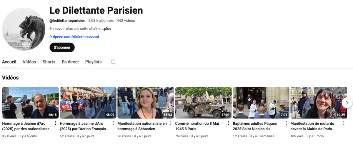 Un choix de sujets un peu orienté - Copie d'écran de la page Youtube