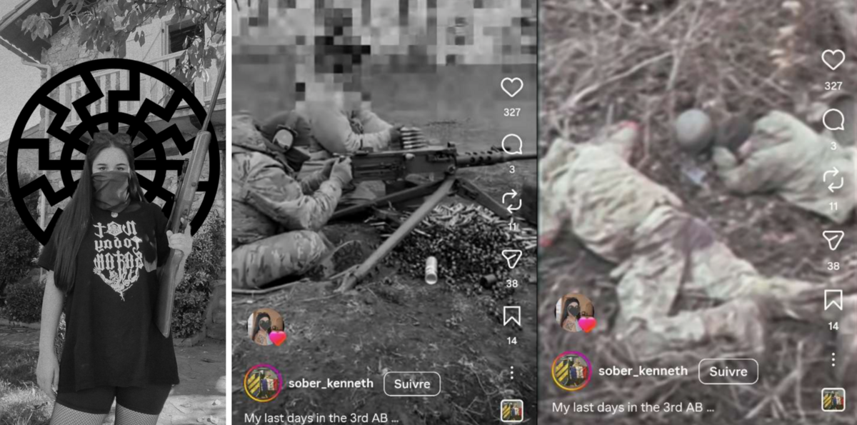 Pauline L. avec le Soleil noir nazi et une arme. Posts Instagram du néonazi Kenneth en Ukraine « aimé » par Pauline L. - Reflets-2026