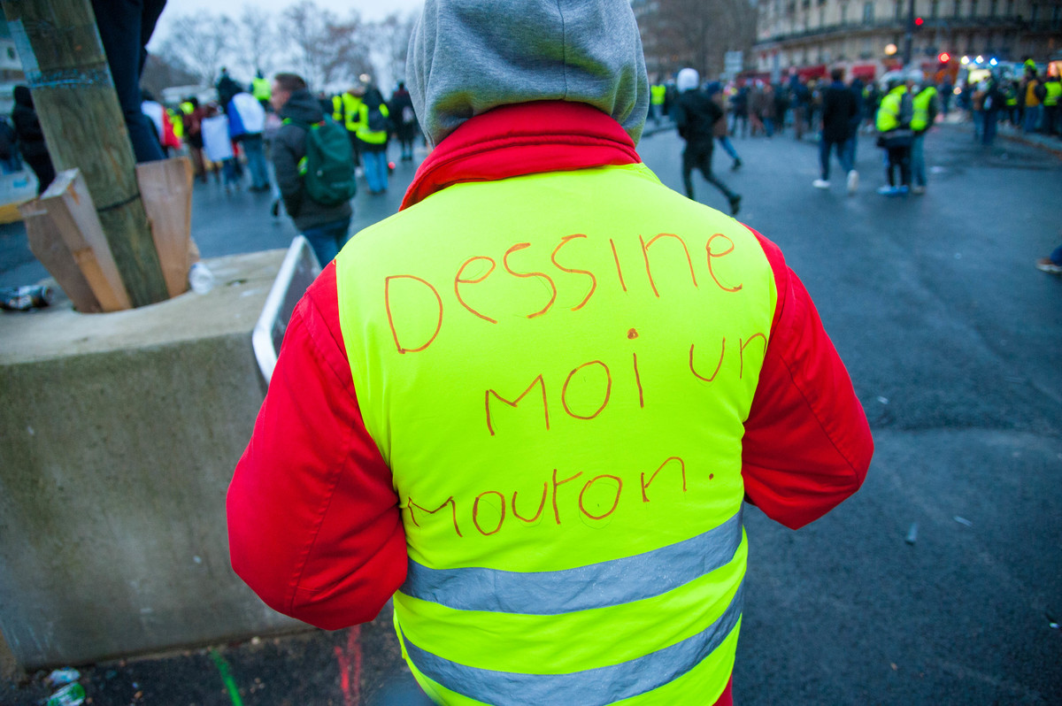 Ce manifestant milite pour le remplacement de la Marseillaise par la chanson des Barbapapa. - © Reflets